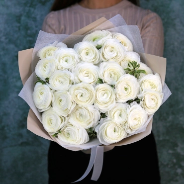 Белые ранункулюсы букет 25 шт.