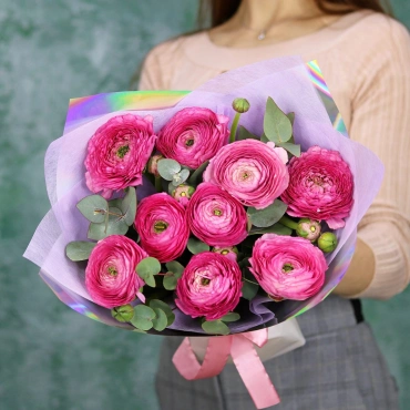 Малиновые ранункулюсы 9 шт.