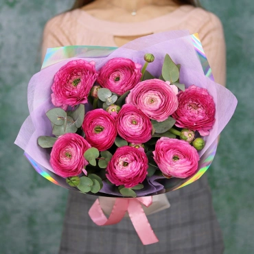 Малиновые ранункулюсы 9 шт.