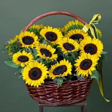 Корзина с подсолнухами 19 шт.