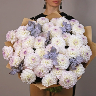 Большой букет белых георгинов