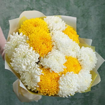 Хризантемы шаровидные белые и желтые