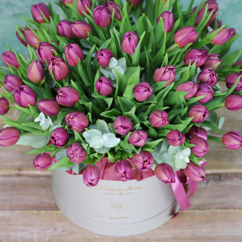 Фиолетовые тюльпаны в коробке