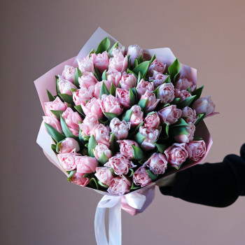 Нежно-розовые махровые тюльпаны